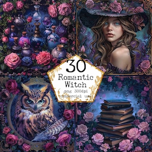 JPEG Romantic Dark Floral Witch Journal Carta carta digitale fantasia JPEG Download istantaneo Artigianato di carta Junk Journal Scrapbooking