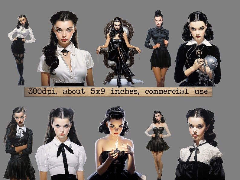 Goth Girl Clipart Bundle, Transparent PNG, Gothic Fashion Girl, Skulls, Potions, Wiccan PNG Scrapbook Junk Journal Paper Crafts Scrapbooking image 4