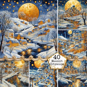 Images hivernales magiques JPEG, pages fantastiques, graphiques hivernaux en papier numérique, téléchargement immédiat, travaux manuels en papier, journal indésirable, scrapbooking