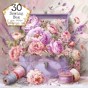 JPG Watercolor Sewing Clipart JPEG Sewing Boxes Clipart Instant Download Shabby Chic Instant Download Paper Crafts Junk Journal Scrapbooking