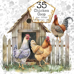 PNG acuarela Chicken Coop clipart, Pascua, Farm Clipart, png, paquete de imágenes prediseñadas Descarga instantánea Paper Crafts Junk Journal Scrapbooking
