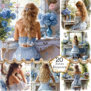 JPEG Shabby Chic Lady en el espejo JPEG Boudoir Clipart boudoir Uso comercial Lady Instant Download Paper Crafts Junk Journal Scrapbooking
