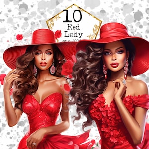 PNG Lady In Red Clipart Pacote Moda Menina PNG Vintage Clipart Uso Comercial Download Instantâneo Papel Artesanato Junk Journal Scrapbooking