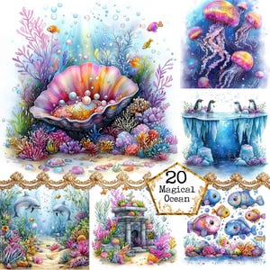 JPEG Magico Oceano Clipart Bundle Estate Clipart Fantasia Mare Stravagante Sott'acqua Arte Download Istantaneo Carta Artigianato Junk Journal Scrapbooking