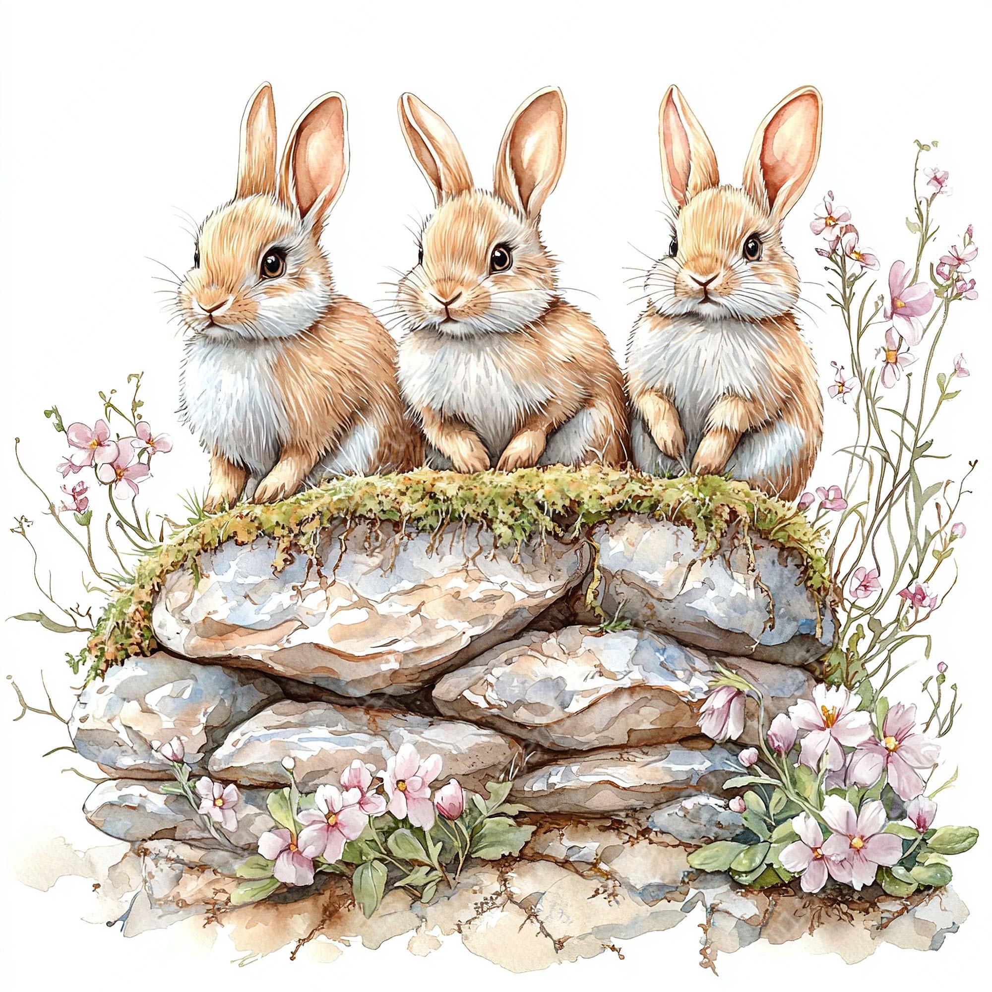 JPEG Watercolor Spring Bunnies Clipart Bundle Floral Rabbits Clipart ...