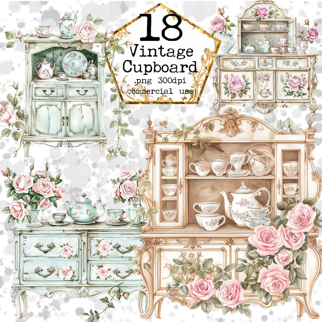 PNG Watercolor Vintage Cupboards Clipart Bundle Rococo Clipart Shabby ...