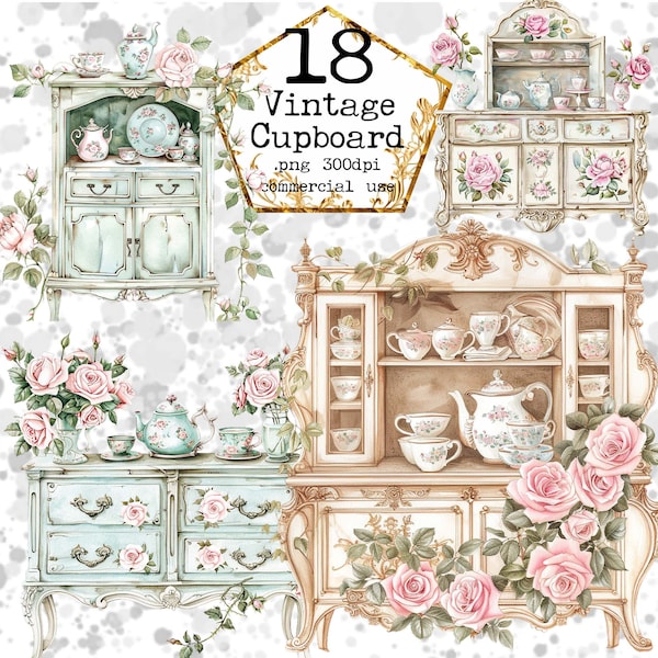 Watercolor Vintage Cupboards clipart bundle Rococo Clipart Shabby Chic Clipart  Instant Download Paper Crafts Junk Journal Scrapbooking