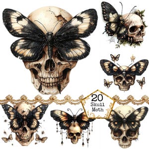 JPEG Schädel Motte Clipart Bundle Fantasy Schädel Gothic Schädel Kommerzielle Nutzung Sofort Download Papier Handwerk Junk Journal Scrapbooking