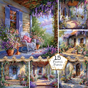 Pacchetto Clipart Floral Terrace JPEG Summer Clipart Download immediato Artigianato di carta Uso commerciale Vaso di fiori Cottage Junk Journal Scrapbooking