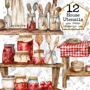 PNG Utensílios de cozinha Clipart Pacote de cozinha rústica Clipart Uso comercial Download instantâneo Papel Artesanato Junk Journal Scrapbooking
