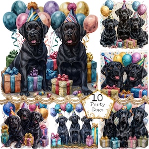 JPEG Geburtstag Labradors Clipart Bundle JPEG Happy Birthday schwarze Labrador Sublimation Sofortiger Download Papier Handwerk Junk Journal Scrapbooking