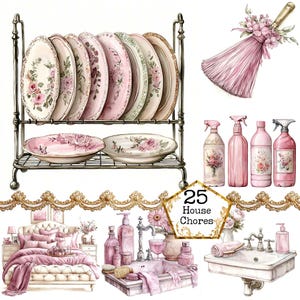 JPEG Clipart obowiązki domowe sprzątanie dom clipart sprzątanie artykuły czyszczące clipart Natychmiastowe pobieranie Papierowe rzemiosło Dziennik śmieci Scrapbooking