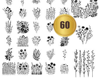 60 Wild Flowers svg, dxf, eps, ai, pdf, jpg, png Flowers Bundle SVG, Wildflower SVG, Floral Svg, Grass Svg Tree Svg Files Flower Cricut