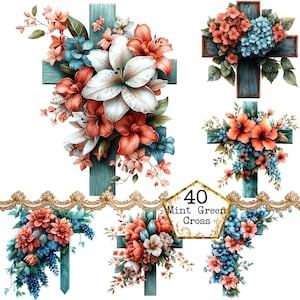 PNG + JPEG aquarelle floral croix Clipart Bundle Clipart religieux Clipart chrétien Téléchargement instantané Paper Craft Junk Journal Scrapbooking