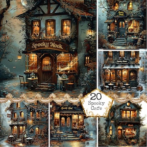Vintage Shabby Chic automne café hanté vue Clipart JPEG café vintage ruelle étroite téléchargement immédiat artisanat papier indésirable Journal Scrapbooking