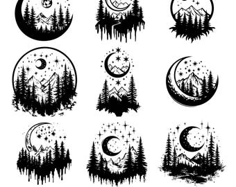 25 Moon and Mountains svg, dxf, eps, ai, pdf, jpg, png, Mountain moon svg Cut File Geometric Mountains SVG Moon svg Outdoors svg Moon SVG