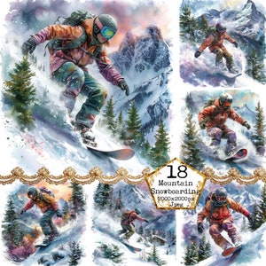 Aquarell Snowboard Clipart JPEG Sofortiger Download Winter Clipart Winter Illustration Wallpapers Papier Handwerk Junk Journal Scrapbooking