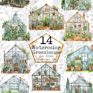Aquarel Greenhouse Clipart Bundel Floral Clipart PNG Aquarel Planten Commerciële Instant Download Papier Ambachten Junk Journal Scrapbooking