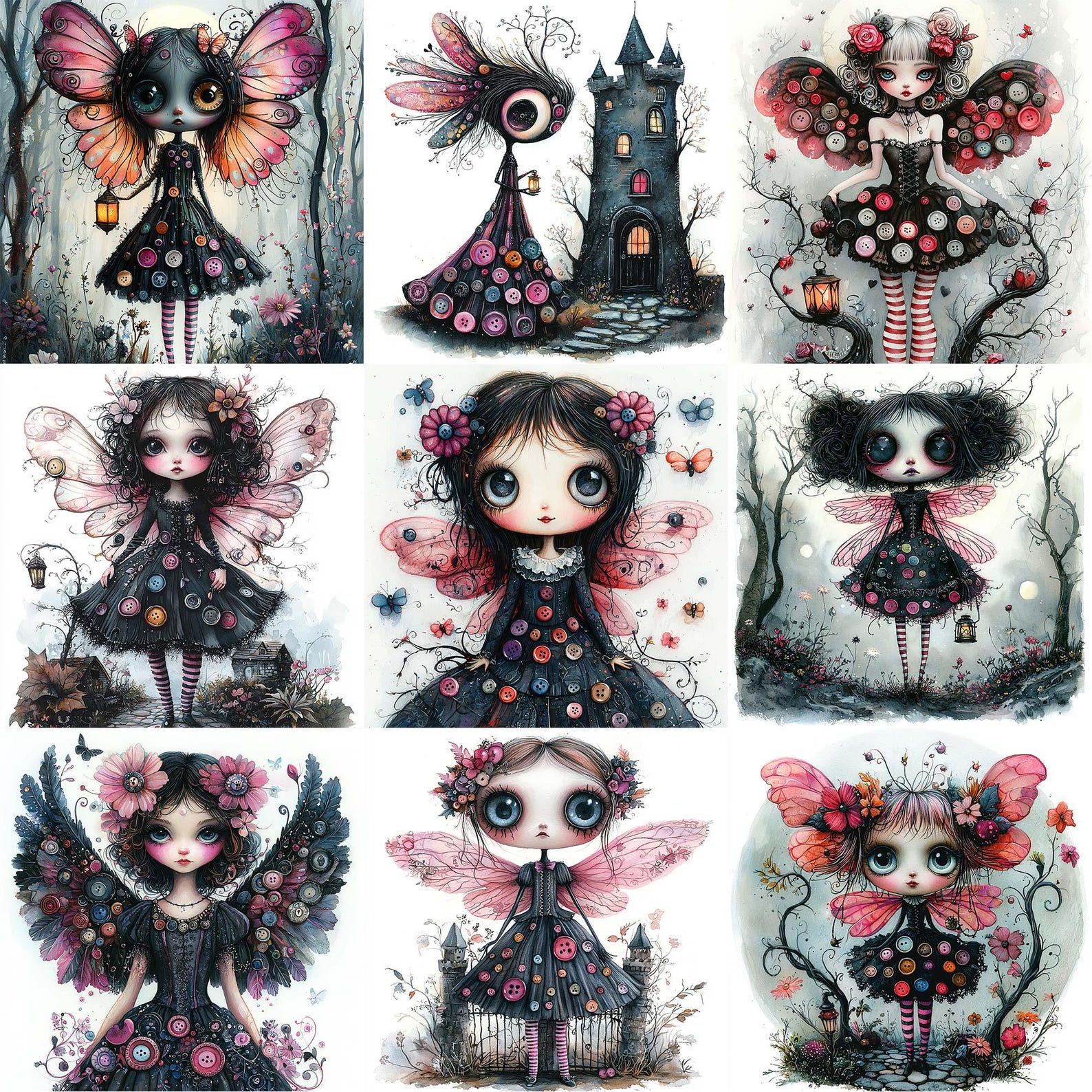BIG Watercolor Whimsical Gothic Fairy Clipart Bundle JPEG Gothic ...