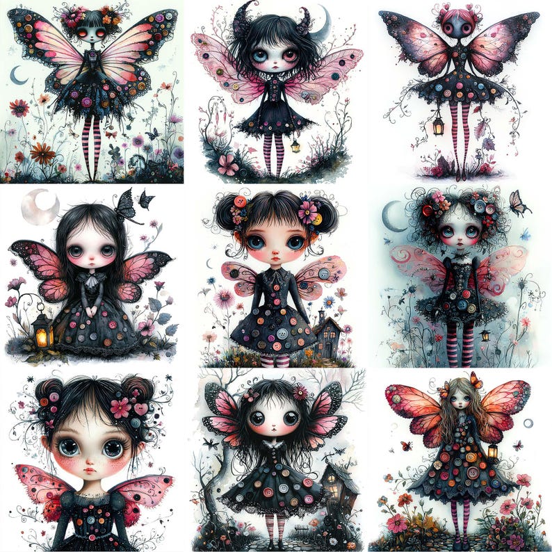 BIG Watercolor Whimsical Gothic Fairy Clipart Bundle JPEG Gothic ...