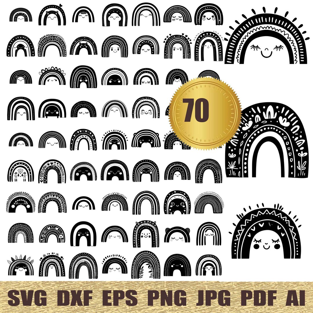 Boho Rainbow Svg Bundle Rainbow Svg Boho Rainbow Boho Svg Cute Black ...