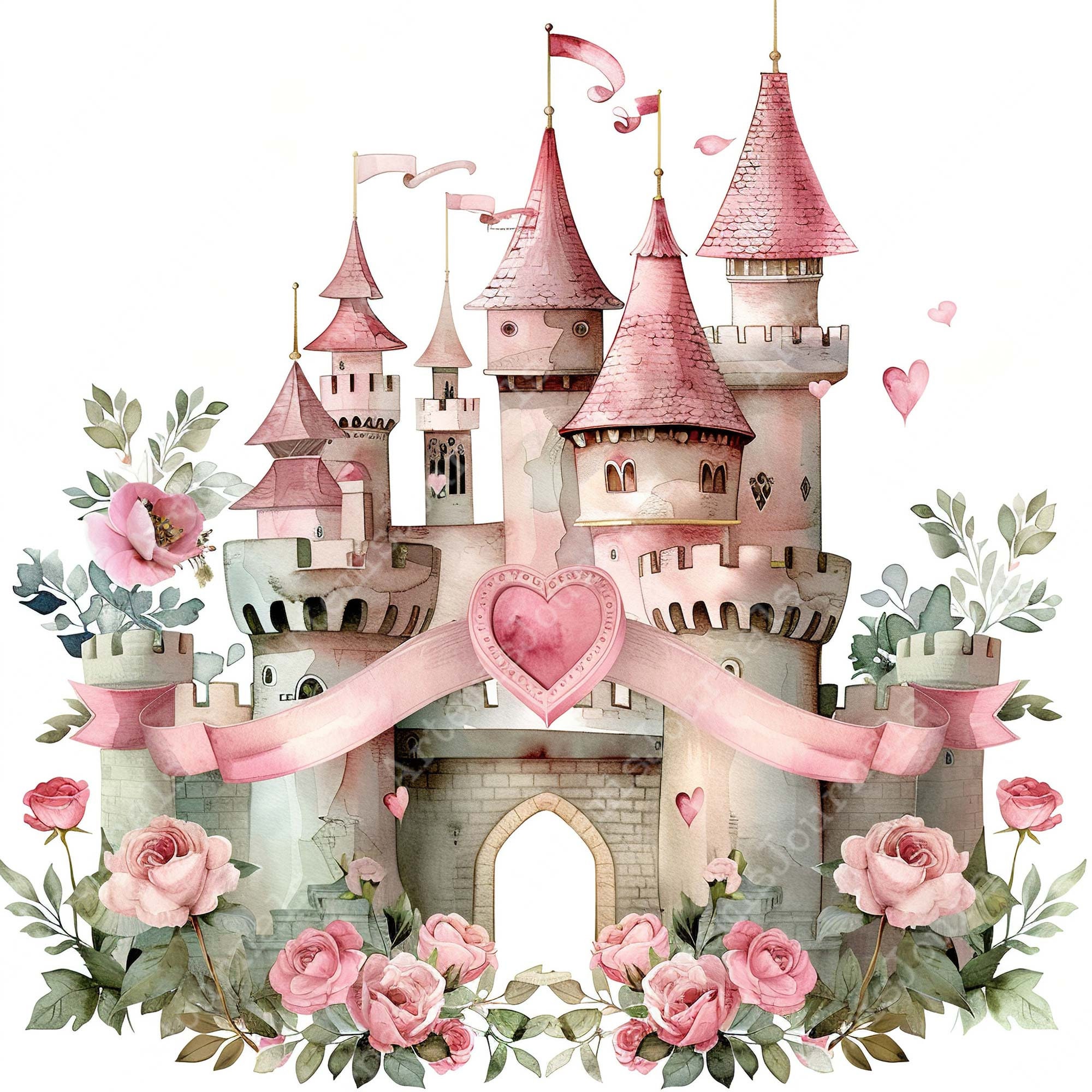JPEG Watercolor Princess Castle Clipart Bundle Jpeg Labels Pink ...