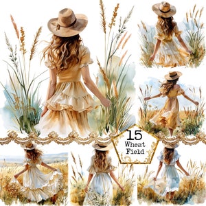 JPEG aquarel meisje op een veld JPEG veld clipart gratis zoals de WIND Instant Download Paper Crafts Junk Journal Scrapbooking