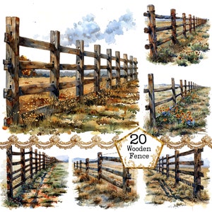 JPEG Aquarell alte Holzzaun Clipart Bundle JPEG Vintage Clipart Wildwest Art Instant Download Papier Handwerk Junk Journal Scrapbooking