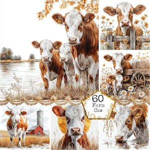JPEG aquarelle basse-cour vache Clipart Bundle Cottage noyau ferme terre animaux de la ferme art téléchargement immédiat papier artisanat indésirable journal Scrapbooking