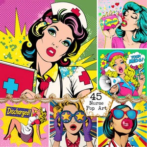 JPG Retro Pielęgniarka Retro Komiks Styl Pop Art Dziewczyny Pakiet Pop Art Dziewczyna Retro Komiks Dziewczyna Natychmiastowe pobieranie Papier Rzemiosło Junk Dziennik Scrapbooking