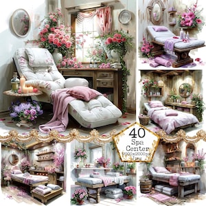 Acuarela Spa Center Clipart JPEG Fondo de acuarela Uso comercial Shabby Chic Descarga instantánea Artesanías de papel Diario basura Scrapbooking