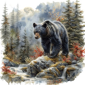 Black Bear and Mountain Forest Clipart Bundle JPEG Commercial Printable Background Instant Download Paper Crafts Junk Journal Scrapbooking image 3