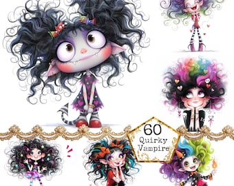 Pacote de clipart de garota vampira peculiar, clipart de garota gótica, download instantâneo para artesanato em papel e scrapbooking de diário de lixo JPEG, garota peculiar