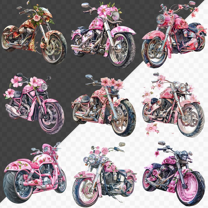 PNG acuarela floral motocicleta clipart paquete rosa floral clipart uso comercial descarga instantánea artesanías de papel diario basura scrapbooking imagen 5