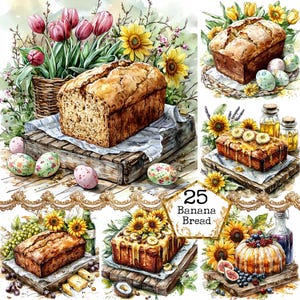 JPEG Bananenbrot Clipart Bundle Ostereier und süße Banane Leckerei kommerzielle Nutzung Instant Download Papier Handwerk Junk Journal Scrapbooking
