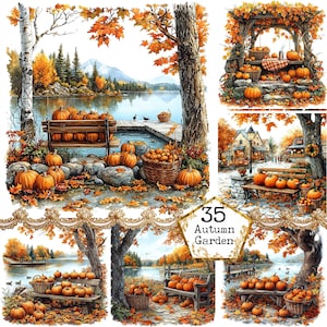 JPEG Fall clipart - Watercolor pumpkin harvest farm Halloween autumn garden pumpkin harvest JPEG Paper Crafts Junk Journal Scrapbooking