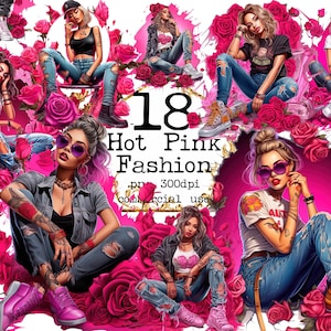 Mode meisje clipart gescheurde jeans meisje clipart mode meisje clipart PNG jeans meisje clipart stedelijke meisjes clipart PNG bundel set ongewenste dagboek