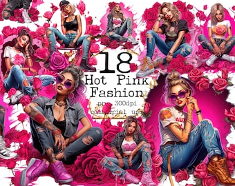 Fashion Girl Clipart Ripped Jeans Girl Clipart Fashion Girl Clipart PNG Jeans Girl Clipart Urban Girls Clipart PNG Bundle Set Junk Journal