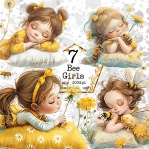 Ensemble de cliparts Reine des abeilles PNG Clipart petite fille usage commercial Clipart printemps Téléchargement instantané Artisanat en papier Journal indésirable Scrapbooking