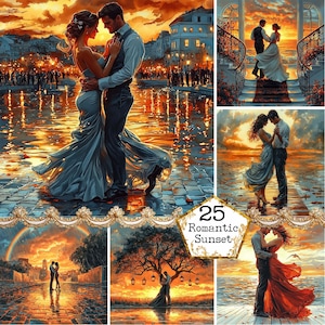 JPEG Romantic Sunset Graphics Romantic Couple Art Lovers Illustrations Commercial Instant Download Paper Crafts Junk Journal Scrapbooking
