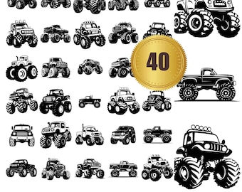 40 Monster Truck svg, dxf, eps, ai, pdf, jpg png Vehicle Silhouettes Cut File printable vector commercial use instant download Sport Car svg
