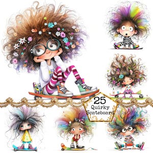 JPEG Quirky Skateboard Girl Clipart Bundle Skating Clipart Whimsical Clipart Bundle Instant Download Paper Crafts Junk Journal Scrapbooking