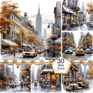 Imágenes prediseñadas de la ciudad de Nueva York JPEG Paquete de imágenes prediseñadas de la ciudad de acuarela Acogedor destino de imágenes prediseñadas Descarga instantánea Artesanías de papel Diario basura Scrapbooking