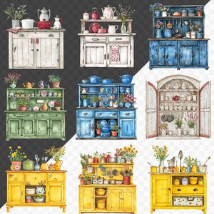 Watercolor Vintage Cupboards Clipart Bundle Antique Kitchen Clipart ...