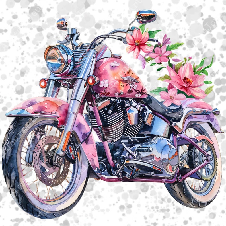 PNG acuarela floral motocicleta clipart paquete rosa floral clipart uso comercial descarga instantánea artesanías de papel diario basura scrapbooking imagen 2