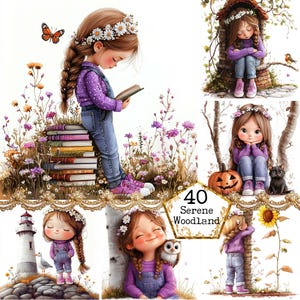 JPEG Carino Ragazza Stravagante Clipart Bundle Bookworm Clipart Bosco Clipart Ragazza Stravagante Download Istantaneo Carta Artigianato Diario Spazzatura Scrapbooking