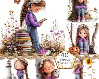 Ensemble de cliparts mignon fille lunatique JPEG rat de bibliothèque Clipart Woodland Clipart fille décalée Téléchargement instantané Paper Craft Journal indésirable Scrapbooking