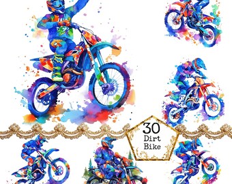 Dirt Bike Clipart Motocross Motorcycle Printable Watercolor Art Paper Crafts Junk Journal Scrapbooking (JPEG + PNG Download)