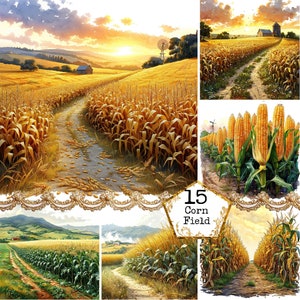 Cornfield clipart bundel JPEG Cottagecore clipart landbouwgrond illustraties oogst JPG Instant Download papier ambachten ongewenste dagboek scrapbooking