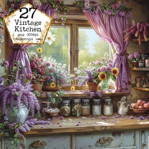 JPEG Shabby Chic rustieke bloemen keuken clipart bundel hoge kwaliteit aquarel JPGs Instant Download papier ambachten ongewenste dagboek scrapbooking